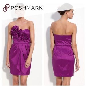 MAX & CLEO Rosette trim taffeta strapless dress size 6